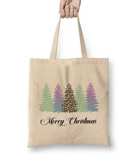 Yılbaşı Yeni Yıl Konseptli Pine Merry Christmas Bez Çanta Uzun Saplı