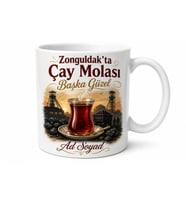 Zonguldak Çay Molası Tasarımlı Kupa Bardak - Özel Tasarım Hediye