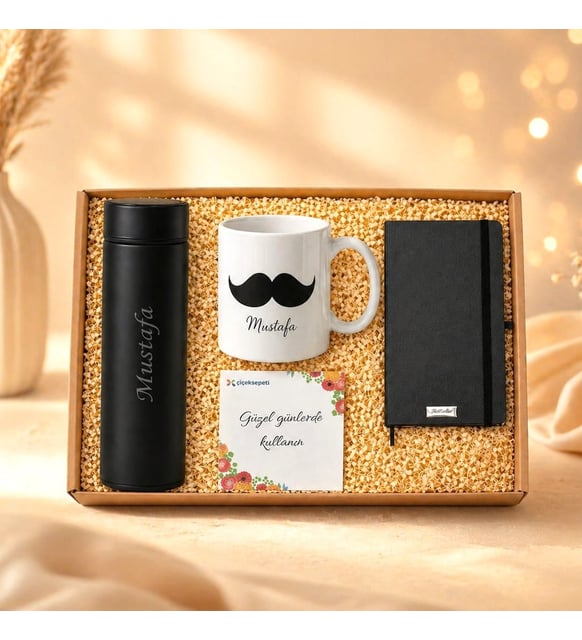 Kişiye Özel Premium Babalar Günü Hediye Erkek Hediye Kutusu Dereceli Termos, Kupa & Defter Seti