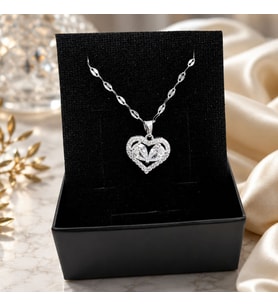 BK Gift Taşlı Çift Kalp Figürlü Kadın Kolye - Kararma Yapmayan Zarif Çelik Kolye