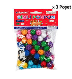 Bigpoint Ponpon Simli 2 cm 10 Renk / 100'lü Poşet x 3 Poşet