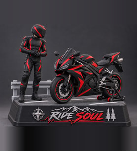 Ride Soul Erkek Motosikletçi Figürü Siyah Kırmızı Diorama 3D Baskı Motor Hediyesi