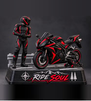 Ride Soul Erkek Motosikletçi Figürü Siyah Kırmızı Diorama 3D Baskı Motor Hediyesi