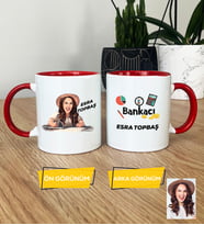 Kişiye Özel Karikatürlü Kadın Bankacı Kupa Bardak Kadın Bankacıya Hediye (Kırmızı)