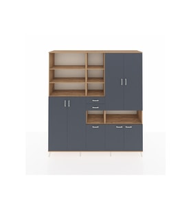 Hyperion Dolap 17 Raflı 2 Çekmeceli 7 Kapaklı 220x44x243 Çam-Antrasit/Antrasit