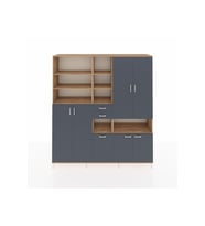 Hyperion Dolap 17 Raflı 2 Çekmeceli 7 Kapaklı 220x44x243 Çam-Antrasit/Antrasit