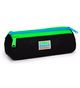 Coral High Siyah-Yeşil Üç Bölmeli Kalem Çantası -Erkek Çocuk