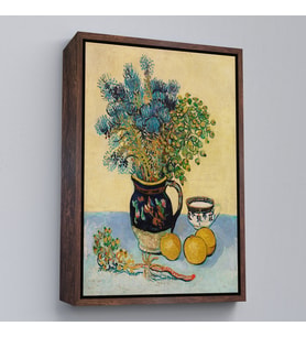 Çerçeveli Natürmort Kır Çiçekleri ile Majolica Tarzı Sürahi Tablo - Vincent Van Gogh (Siyah)