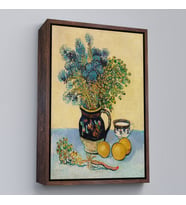 Çerçeveli Natürmort Kır Çiçekleri ile Majolica Tarzı Sürahi Tablo - Vincent Van Gogh (Siyah)