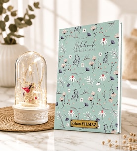 Kişiye Özel Şık Defter ve LED Işıklı Unicornlu Fanus Hediye Seti