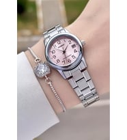 Casio CSISTE194 Kadranı Pembe Kordonu Gümüş Renk Takvimli Hediye Paketli Kadın Kol Saati