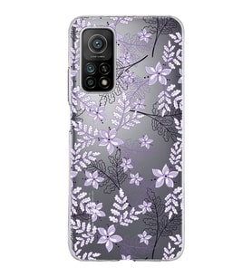 Xiaomi Mi 10 T Uyumlu Kapak Floral Lila Tasarımlı Şeffaf Silikon Kılıf