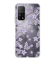 Xiaomi Mi 10 T Uyumlu Kapak Floral Lila Tasarımlı Şeffaf Silikon Kılıf