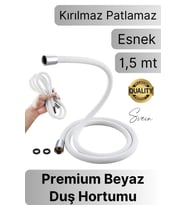 Premium 1,5 mt Beyaz 360 Derece Dönebilen Kıvrılmayan Esnek Yumuşak Silikon Patlamaz Duş Hortumları