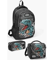 Coral High Kids Koyu Gri Siyah Dinazor Desenli 3’lü Okul Çanta Seti SET0114386