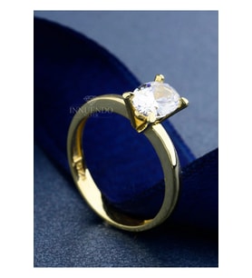 INNUENDO Altın Kaplama 7x5 mm 3 Karat Oval Tektaş Yüzük 925 Ayar