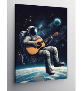 Kanvas Tablo Ayda Gitar Çalan Astronot