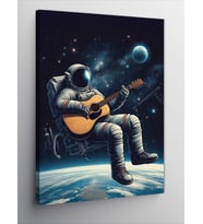 Kanvas Tablo Ayda Gitar Çalan Astronot