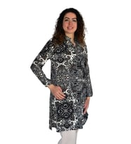 Kadın Uzun Pano Baskılı Desen Viscon Bluz BGL-ST04295 (Siyah)