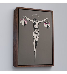 Çerçeveli Alışveriş Torbalı İsa Tablosu - Christ With Shopping Bags (Siyah)