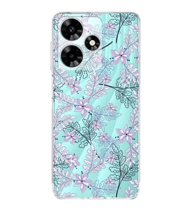 PrintiFy İnfinix Hot 30 Uyumlu Kamera Korumalı Floral Lila Tasarımlı Şeffaf Silikon Kılıf