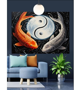 Yin Yang Koi Balıkları Dekoratif Kanvas - Mdf Ahşap Tablo