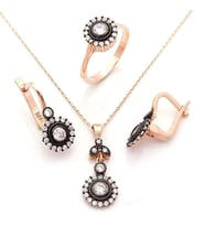 925 Ayar Gümüş Zirkon Taşlı Oval Model Rose Set