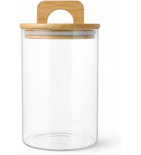 900 ml Bambu Kapaklı Yuvarlak Cam Kavanoz, 10 cm Çap × 15 cm Yükseklik, Contalı Kulplu Şeffaf Erzak ve Kuru Gıda Saklama Kabı, Kahve Çay Şeker Bakliyat İçin