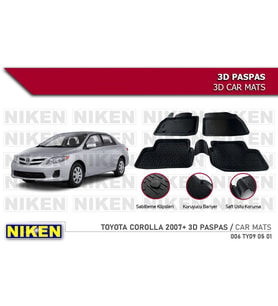 Toyota Corolla Havuzlu 3D Paspas Niken Siyah 2007-2012 Arası