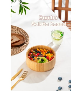 Porsima 2074 Orta Boy Doğal Bambu Salata Kasesi 18cm