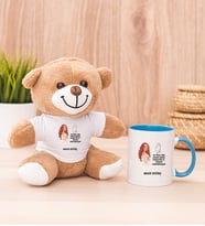 Kişiye Özel Az Önce Aşık Oldum Tasarım Esprili Peluş Ayı ve Mavi Kupa