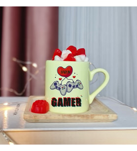 Gamer ( Oyuncu ) Tasarımlı Kişiye Özel Sarı Türk Kahvesi Fincanı
