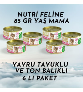 Nutri Feline 85 Gr Yaş Mama Yavru Kedi 6 lı paket Tavuklu ve Ton Balıklı