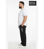 Erkek Büyük Beden BROOKLYN Baskılı Rahat Kesim Lastikli Bel Paça Reçme Eşofman Altı SPR26EA952-2 (Siyah)