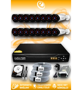 ELITCAM 16 Kameralı Uzay 16 Dış Kamera Set 250 GB HDD Full HD Gece Görüşlü Güvenlik Kamerası Sistemi