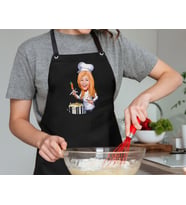 BK Gift Kişiye Özel Kadın Chef Karikatürlü Profesyonel Siyah Mutfak Önlüğü, Aşçı Önlüğü, Şef Önlüğü, Arkadaşa Hediye-11