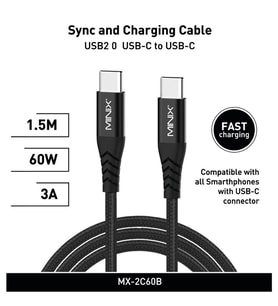 Minix Mx-2C60W Usb-C To Usb-C 150Cm Siyah Kablo