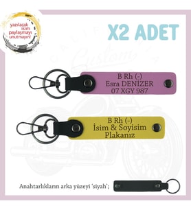 Motosiklet Severlere Özel, İsim Plaka ve B Rh (-) Kan Grubu Acil Durum x2 Anahtarlık, Sarı-Pembe-Syh (Çok Renkli)