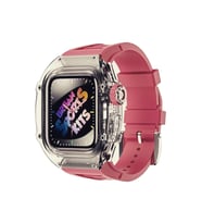 Apple Watch Uyumlu 45mm Rugged Şeffaf Kasa Profesyonel Koruyucu ve Silikon Kordon Gül Kurusu