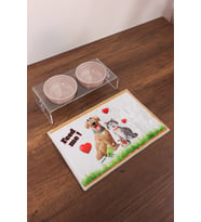 2'li Seramik Dekoratif Kedi Ve Köpek Pleksi Mama & Su Kabı Paspas Pembe