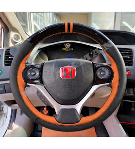 Honda Civic FB7 Dikme Direksiyon Kılıfı Parlak Siyah Taba Detaylı Taba Çift Yüzük ve Dikiş 2012-2016