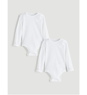 LCW baby Beyaz Bisiklet Yaka Uzun Kollu Kız Bebek Çıtçıtlı Body 2'li