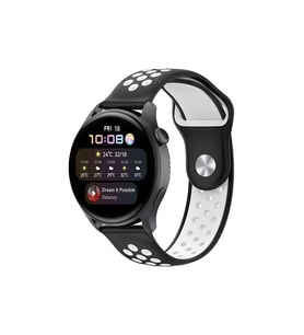 Mey İthalat® Watch 20Mm Spor Delikli Kordon - Siyah-Beyaz