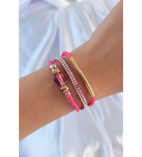 Pembe Renk Zirkon Taşlı Deri Çoklu Bileklik - Tj-Bb6350