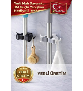 3 Adet Paspas, Süpürge, Fırça, Mop Askısı Sap Tutucu Seti