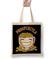 Funny Prosperitea Prosperity Tea Pun Gold Coins Bez Çanta Uzun Saplı