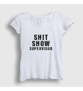 Presmono Kadın Beyaz Shit Show Supervisor Ofis Beyaz Yaka T-Shirt 466888tt (Beyaz)