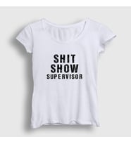 Presmono Kadın Beyaz Shit Show Supervisor Ofis Beyaz Yaka T-Shirt 466888tt (Beyaz)