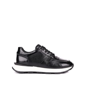 Shoetyle - Hakiki Deri Siyah Renk Günlük Erkek Sneaker - 610-1017