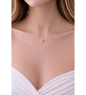 14K Altın Renginde F Harf Minimal Model Çelik Kadın Kolye